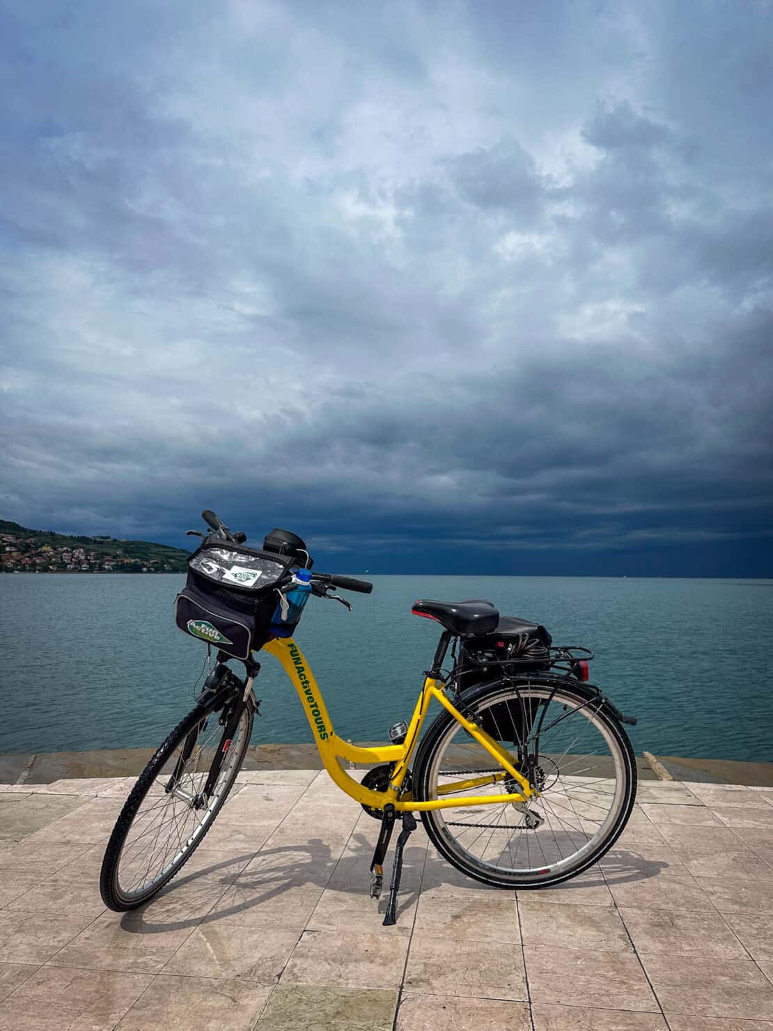 Bicycle by the Adriatic on a stormy day in Slovenia