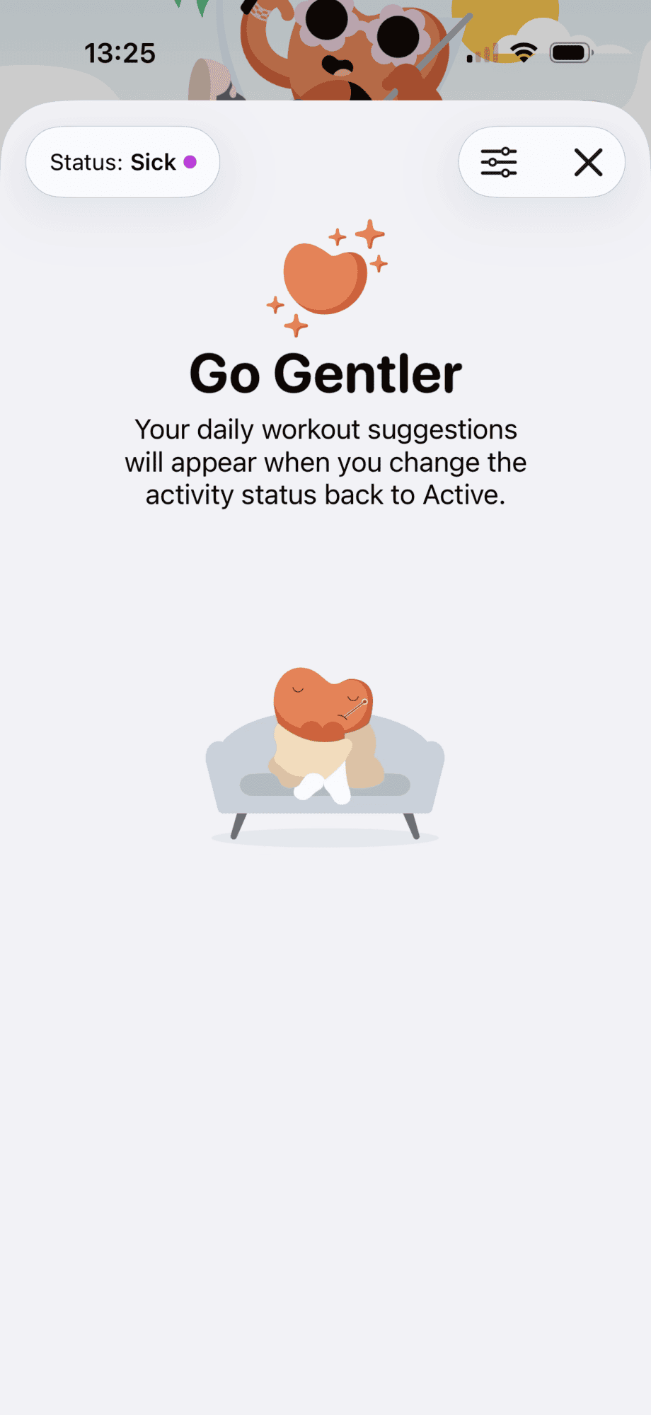 Daily Workout suggestions page on the Gentler Streak App