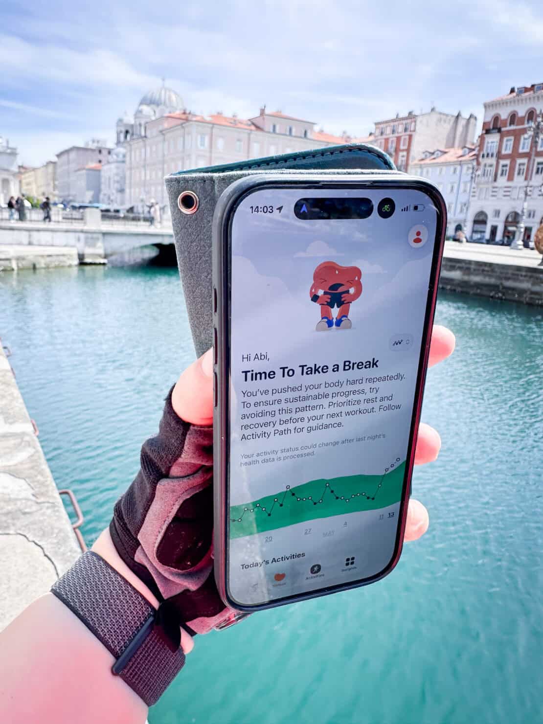 'Time to take a break' message on the Gentler Streak App in Trieste, Italy