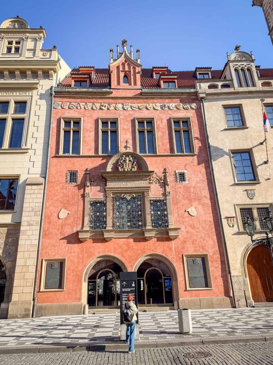 Prague Old Town Czech Republi Red Building and Shields