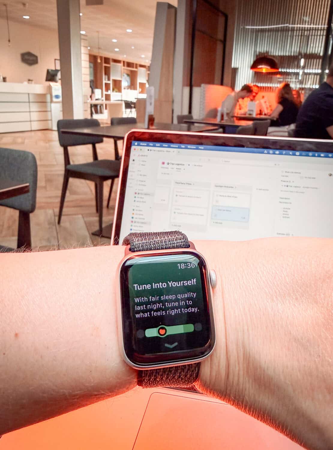 'Tune into yourself' message on the Gentler Streak App via Abigail King's Apple watch