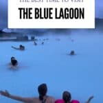 People relaxing in the Blue Lagoon geothermal spa in Iceland surrounded by steaming blue water at dusk