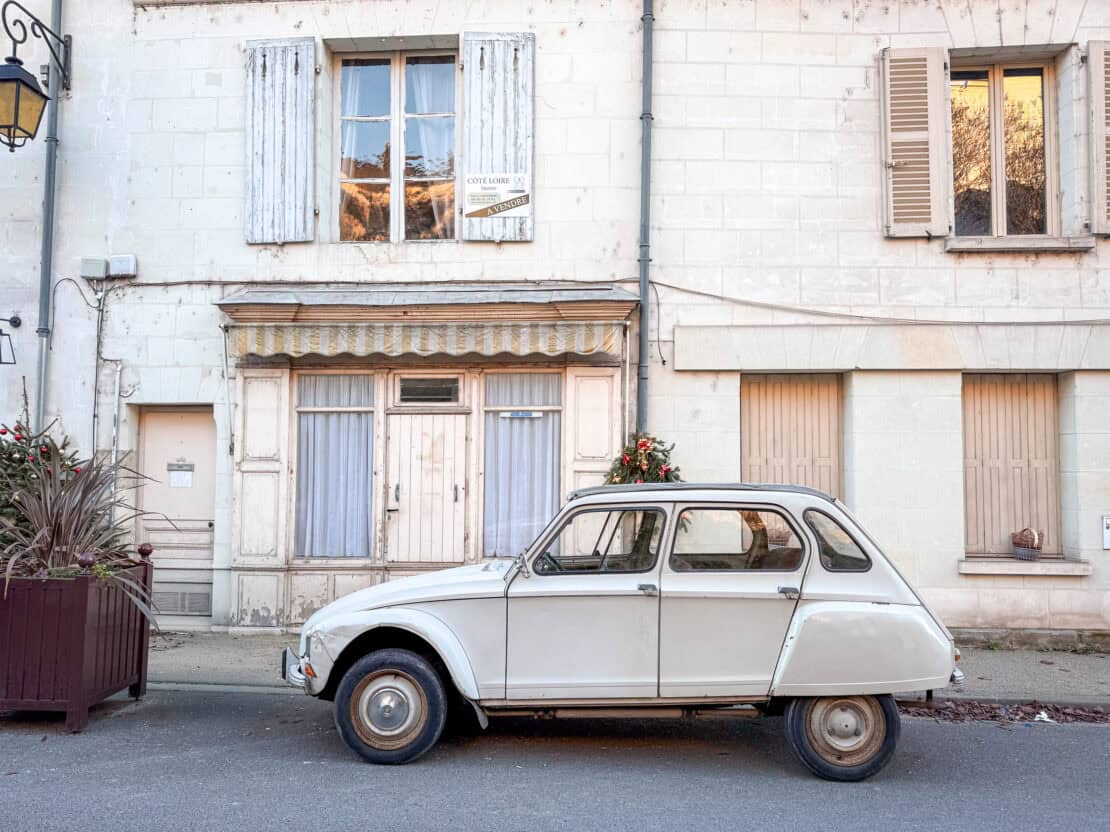Classic car parked in Loches in the Loire Valley, France