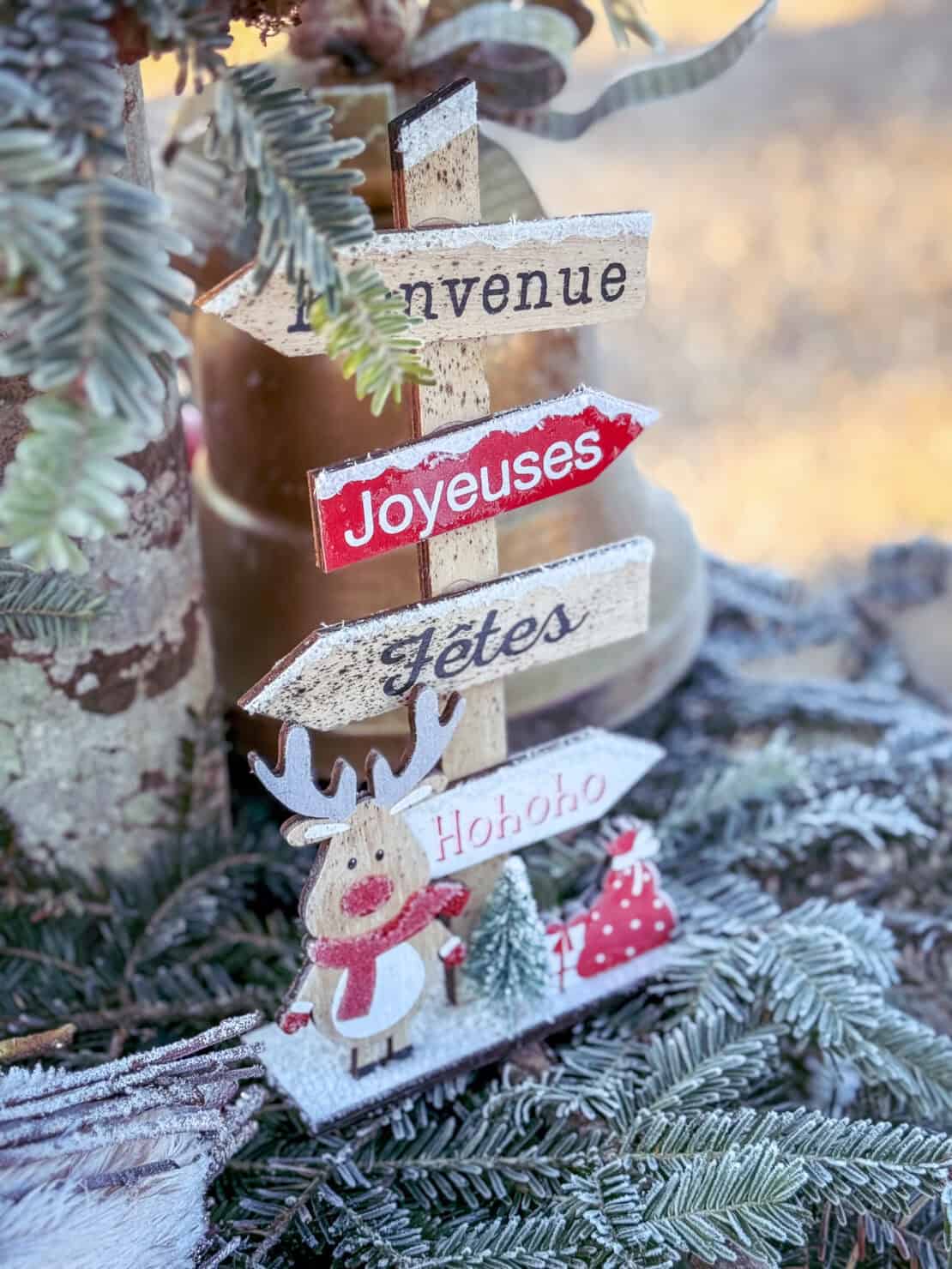 French Christmas messages on signpost Loire France