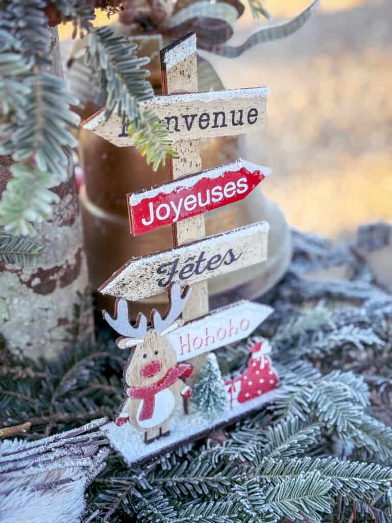 French Christmas messages on signpost Loire France